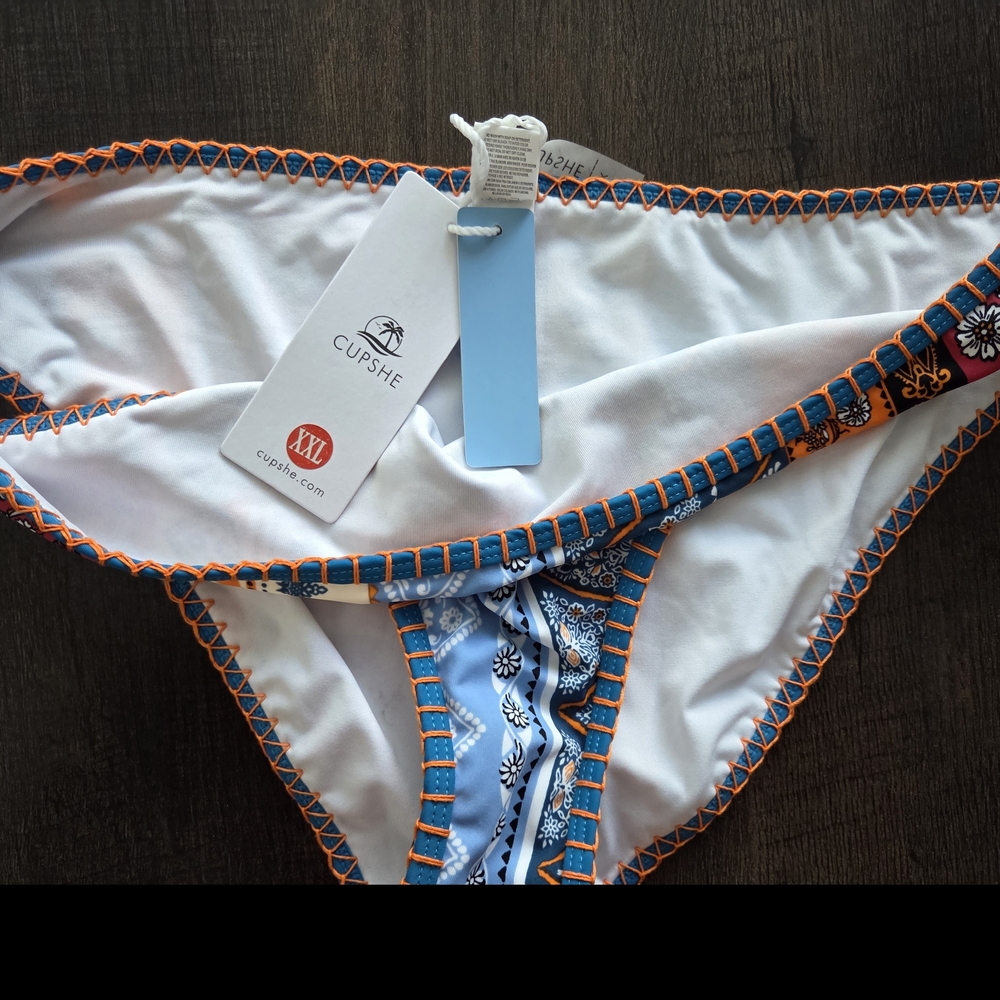 Cupshe Colorblock Bikini Top & Bottom with Blue and Orange Trim - Picture 4 of 6